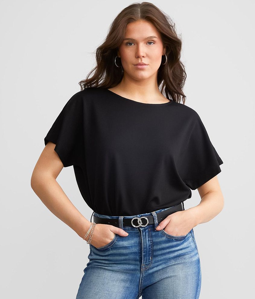Buckle Black Dolman Top front view