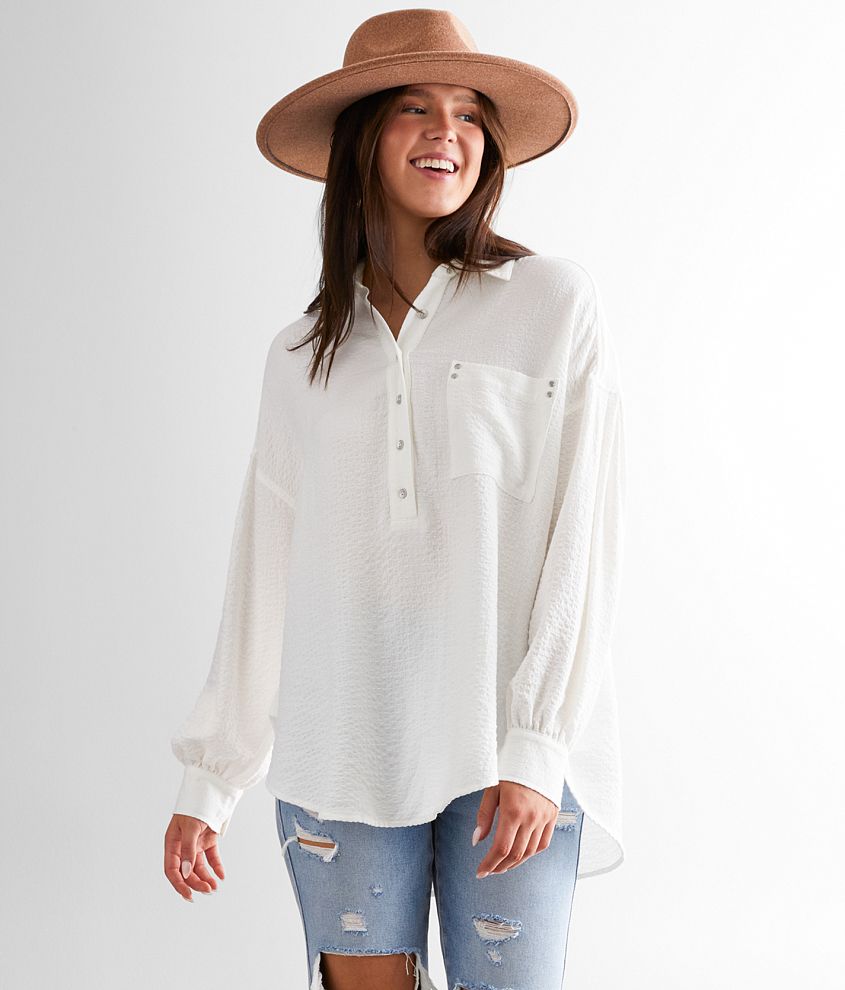 BKE Peasant Tunic Henley Women's Shirts/Blouses in White Buckle