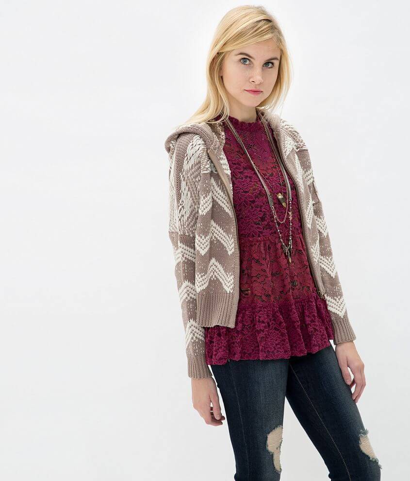 Gimmicks Open Weave Cardigan Sweater front view