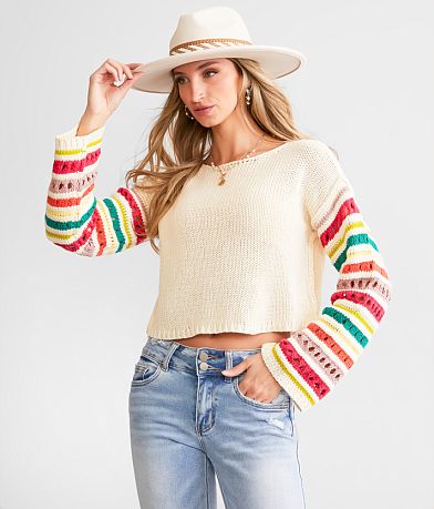 Willow & Root Pointelle Boxy Cropped Sweater front view