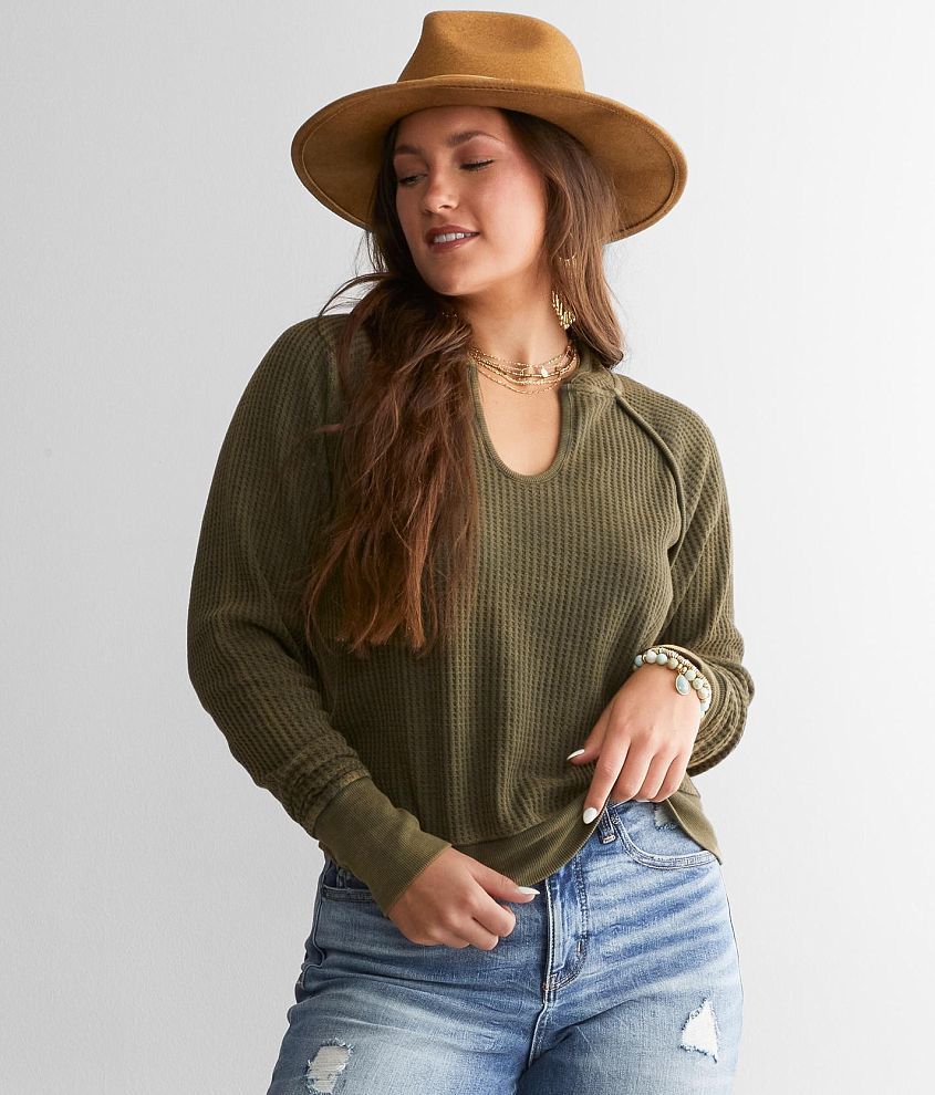 BKE Waffle Knit Washed Top front view