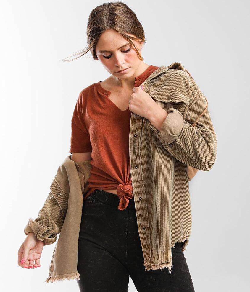 Gilded Intent Hooded Corduroy Shacket - Women's Coats/Jackets in Brown ...