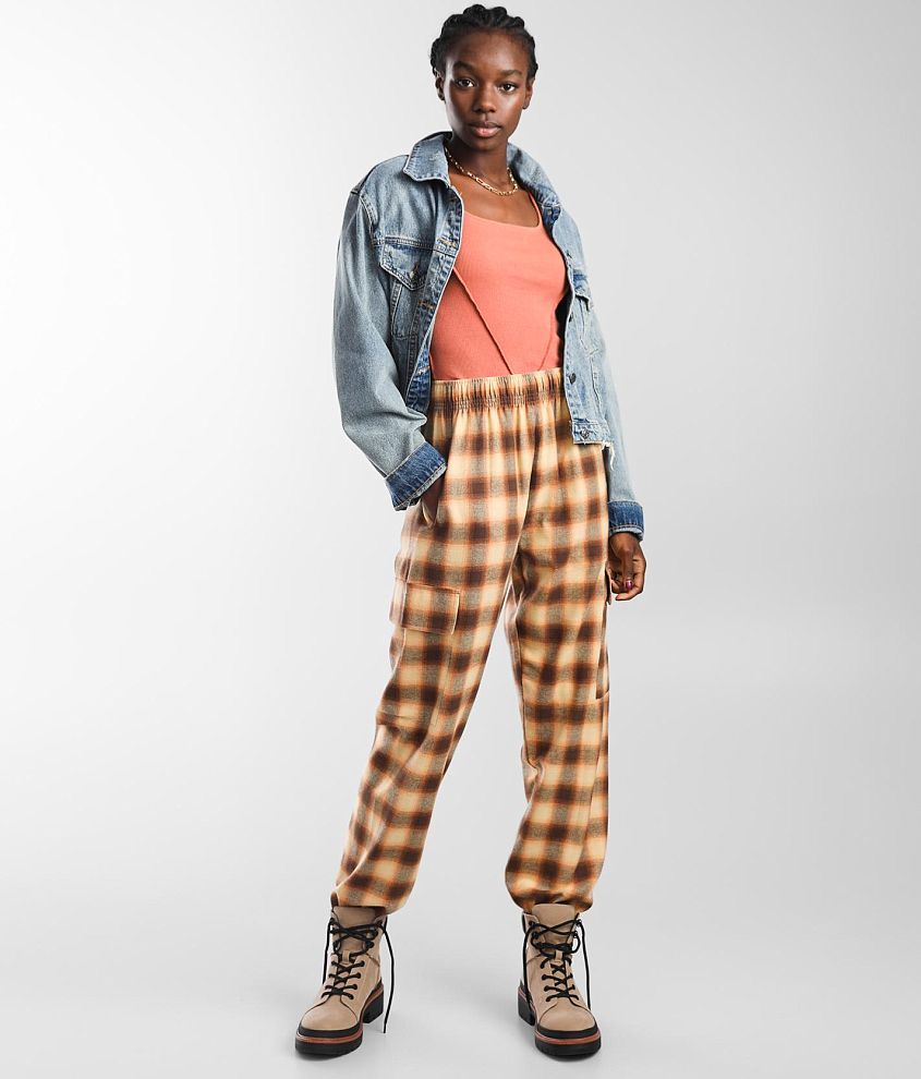 Gilded Intent Flannel High Waisted Cargo Jogger front view