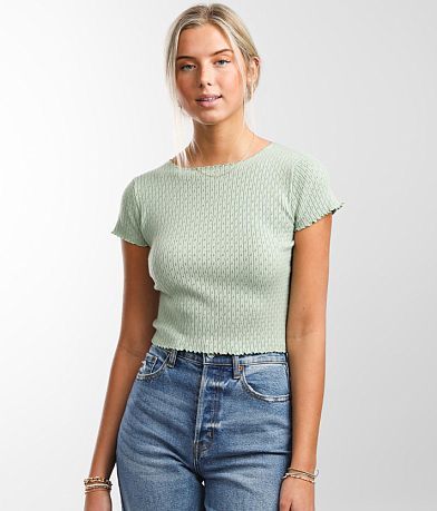 FITZ + EDDI Pointelle Cropped Top full right side view
