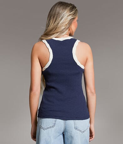 BKE Ribbed Raw Edge Tank Top back view