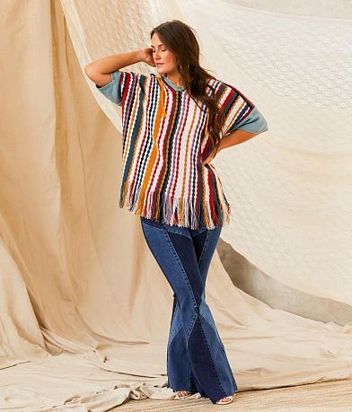 Gimmicks Striped Fringe Hooded Sweater front view