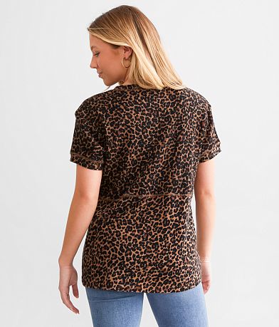 BKE Cheetah Print Pieced Top BACK
