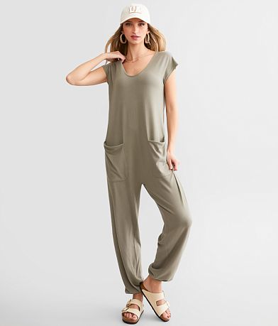 BKE Brushed Knit Jumpsuit front view