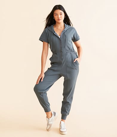 BKE Hooded Henley Jumpsuit front view