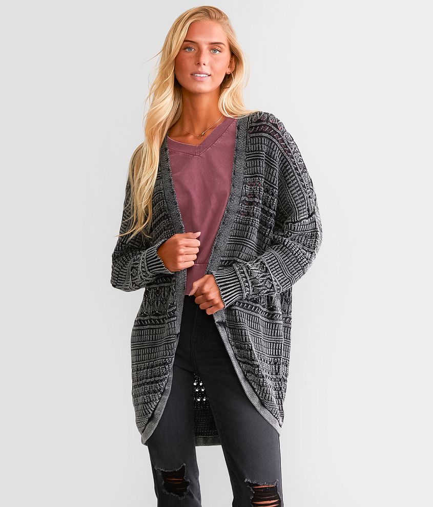 BKE Mixed Stitch Cardigan Sweater - Women's Sweaters in Washed Black