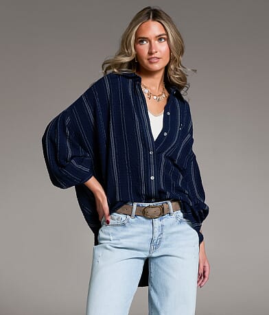 BKE Variegated Stripe Oversized Shirt front view