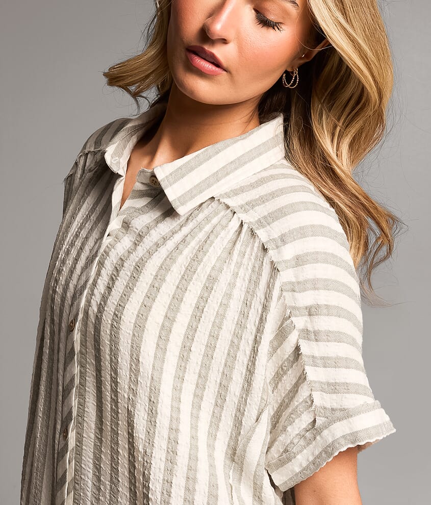 Raw Edge Striped Shirt