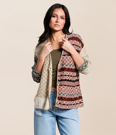 Gilded Intent Checkered Stitch Cardigan Sweater front view