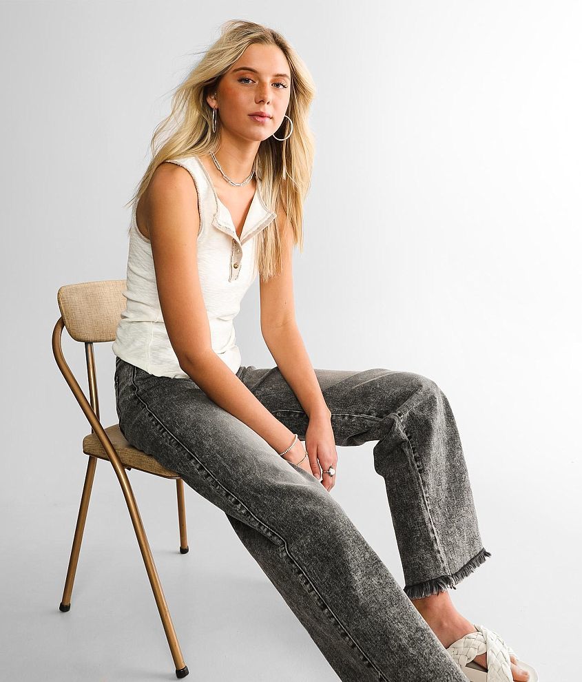 Raw Edge Henley Tank Top