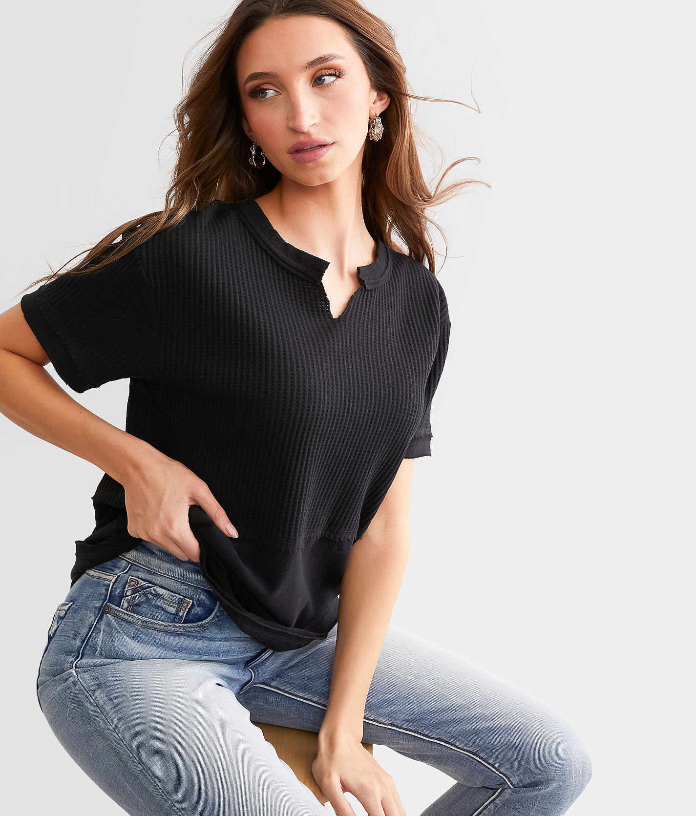 売れ筋商品|||ギャラクシーバイハルビック シャツ トップス レディース Women's Loose Fit Waffle Knit Thermal Shirt  ギャラクシーバイハルビック レディース シャツ トップス