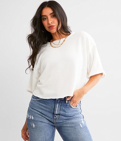 BKE Oversized Boxy Cropped Top front view