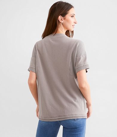 BKE Lace-Up Waffle Knit Top BACK