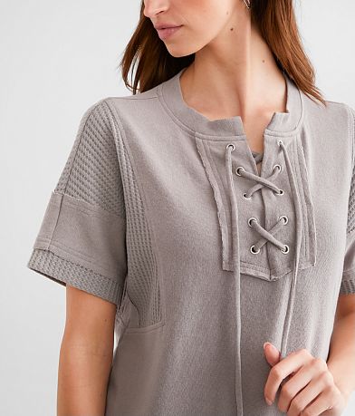BKE Lace-Up Waffle Knit Top MISC_DETAIL_1