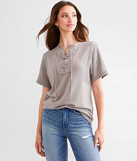 Lace-Up Waffle Knit Top
