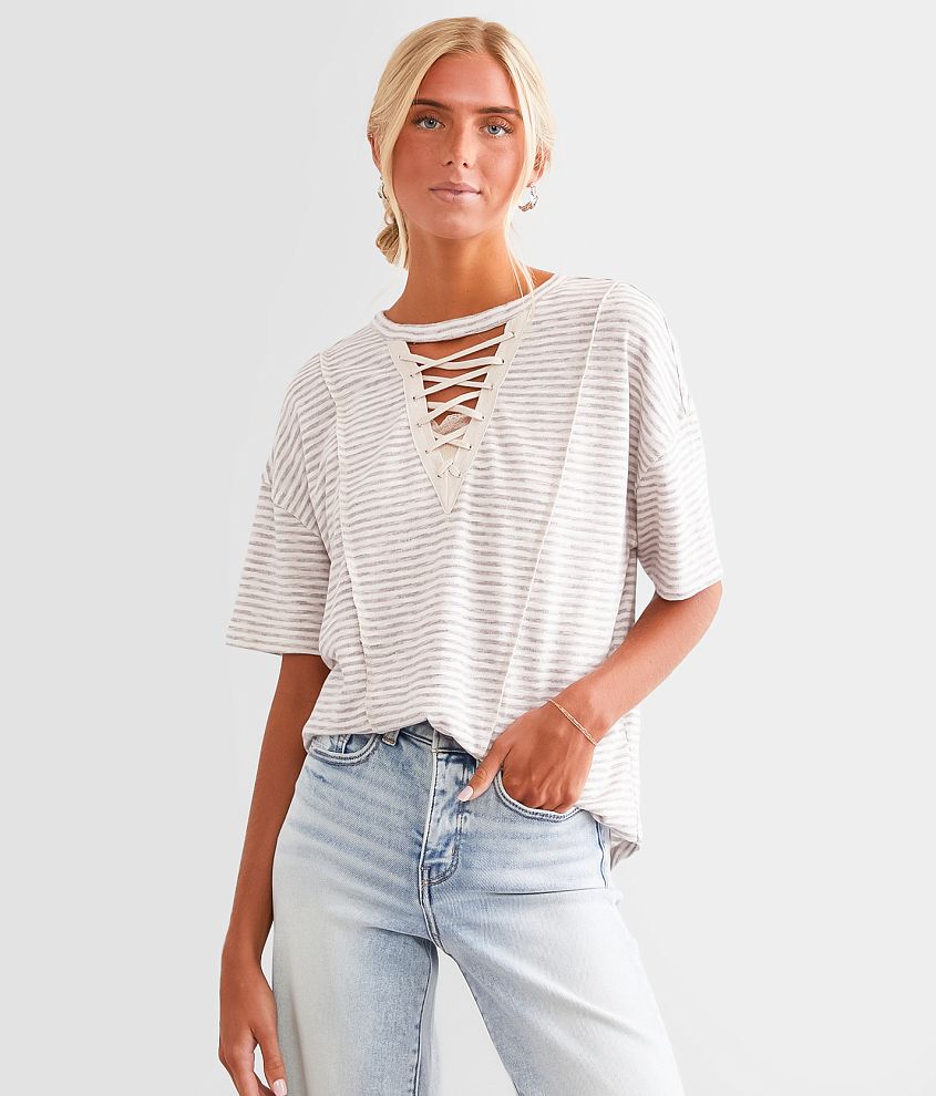 BKE Oversized Lace-Up Top front view