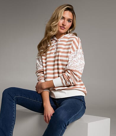 BKE Striped Hooded Sweatshirt front view