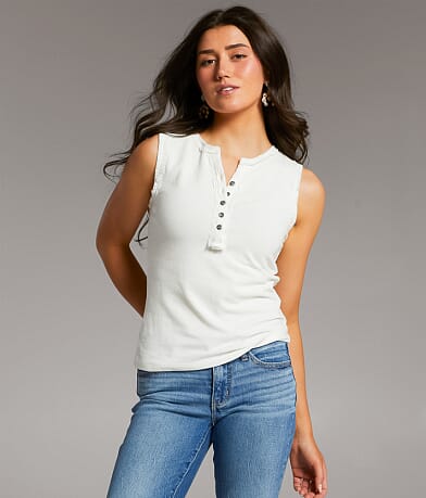 BKE Lace Trim Henley Tank Top front view