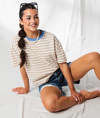 33 Coastal Striped Ringer Oversized T-Shirt front view