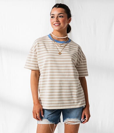33 Coastal Striped Ringer Oversized T-Shirt full right side view
