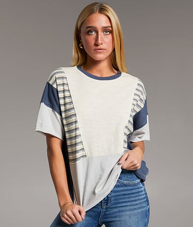 BKE Pieced Waffle Knit Top front view