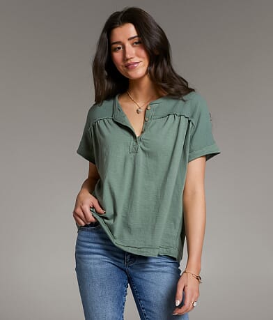 BKE Raw Edge Slub Knit Henley front view
