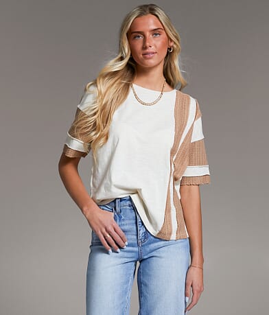 BKE Pieced Open Weave T-Shirt front view
