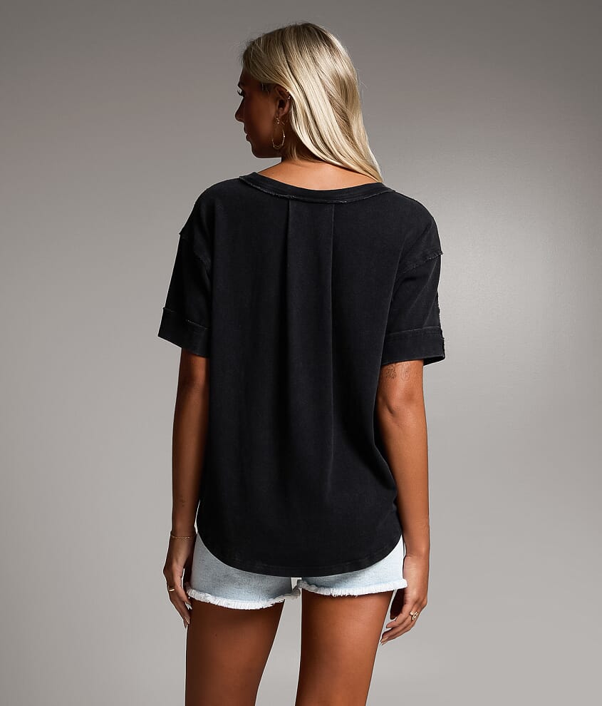 Raw Edge Washed Henley - thumbnail 2