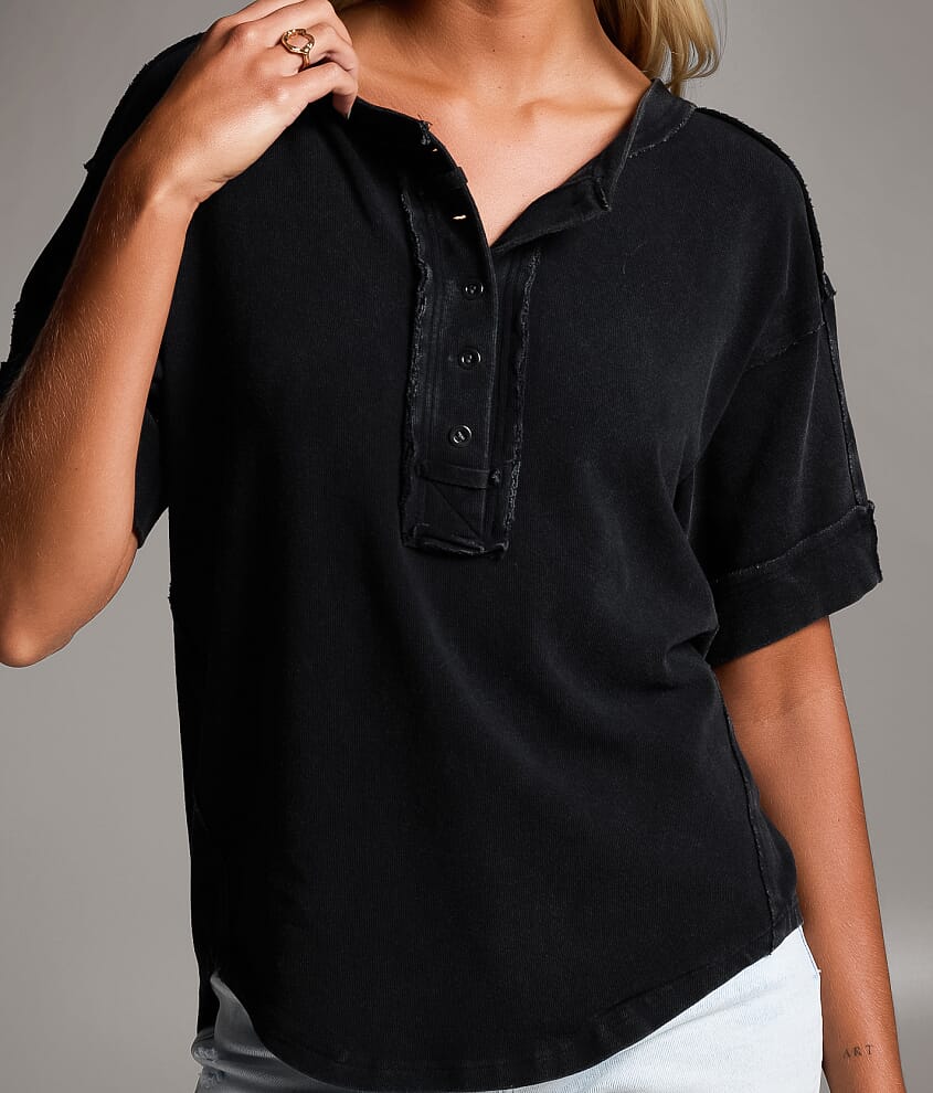 Raw Edge Washed Henley - thumbnail 3