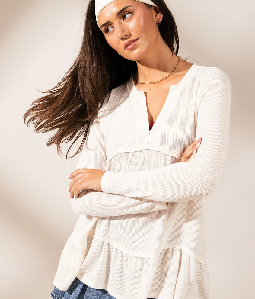 Boundless Edit - Raw Edge Henley Top