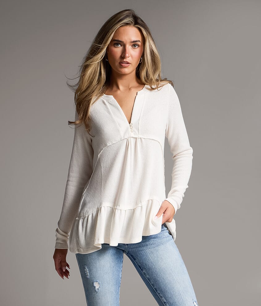 Boundless Edit - Raw Edge Henley Top