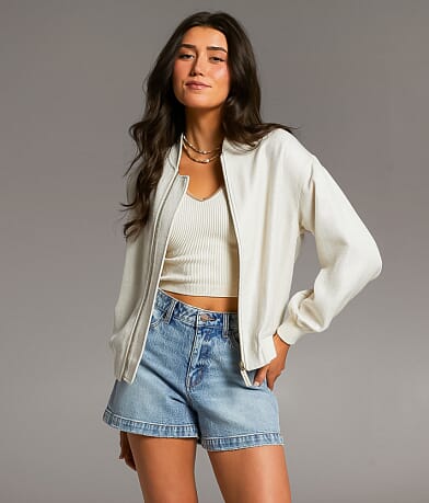 BKE Resort Textured Bomber Jacket front view