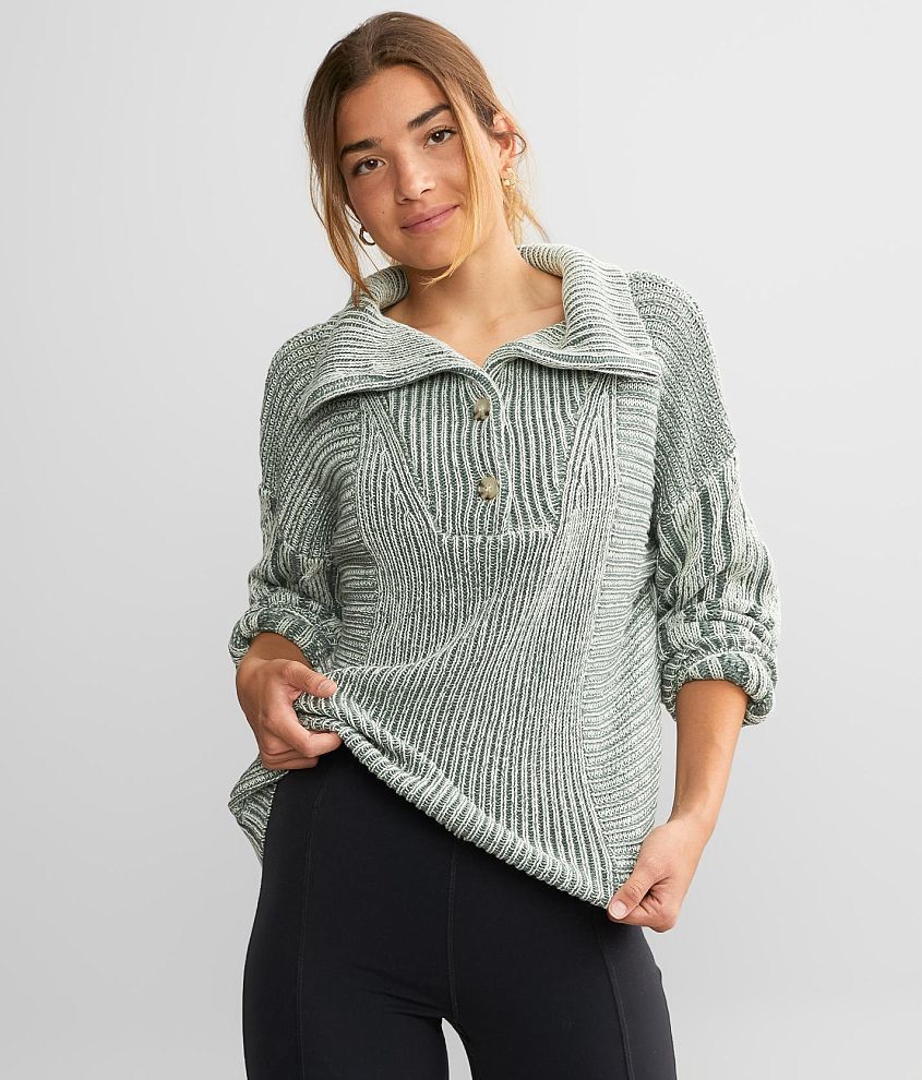 BKE Ribbed Knit Henley Sweater front view