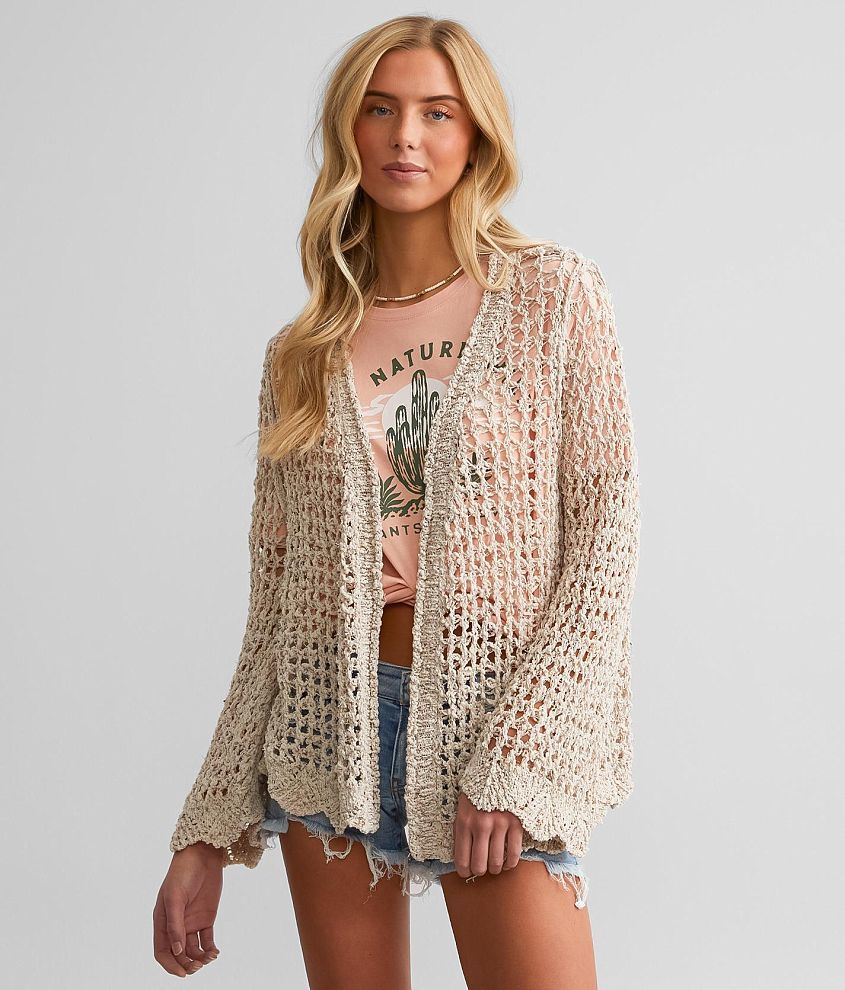 BKE Marled Open Weave Cardigan Sweater front view