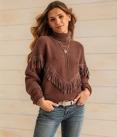 Fringe turtleneck sweater