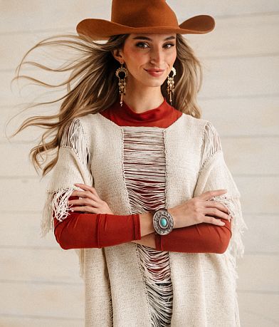 Sterling &amp; Stitch Fringe Poncho Sweater - One Size misc detail 1 view