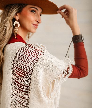 Sterling &amp; Stitch Fringe Poncho Sweater - One Size misc detail 2 view