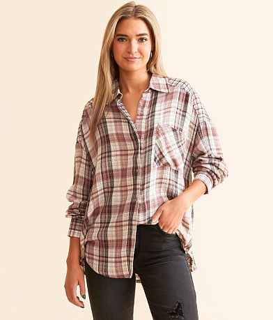 BKE Oversized Plaid Shirt front view