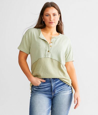 BKE Two Tone Washed Henley full left side view