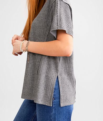 BKE Pieced Waffle Knit Top misc detail 1 view