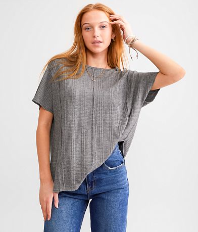 BKE Pieced Waffle Knit Top front view