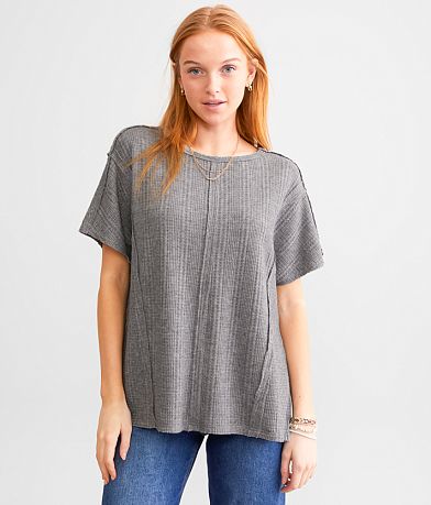 BKE Pieced Waffle Knit Top full right side view