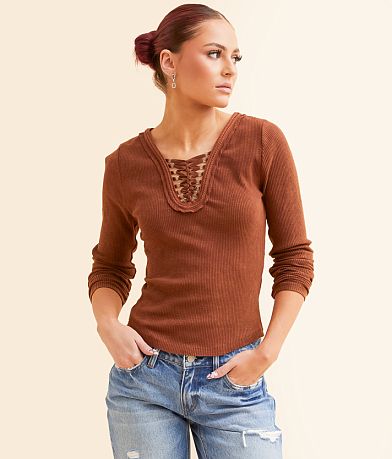 Gilded Intent Lace-Up Top front view