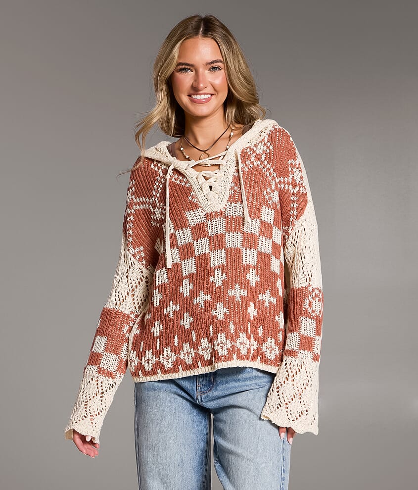 Crochet Jacquard Hooded Sweater