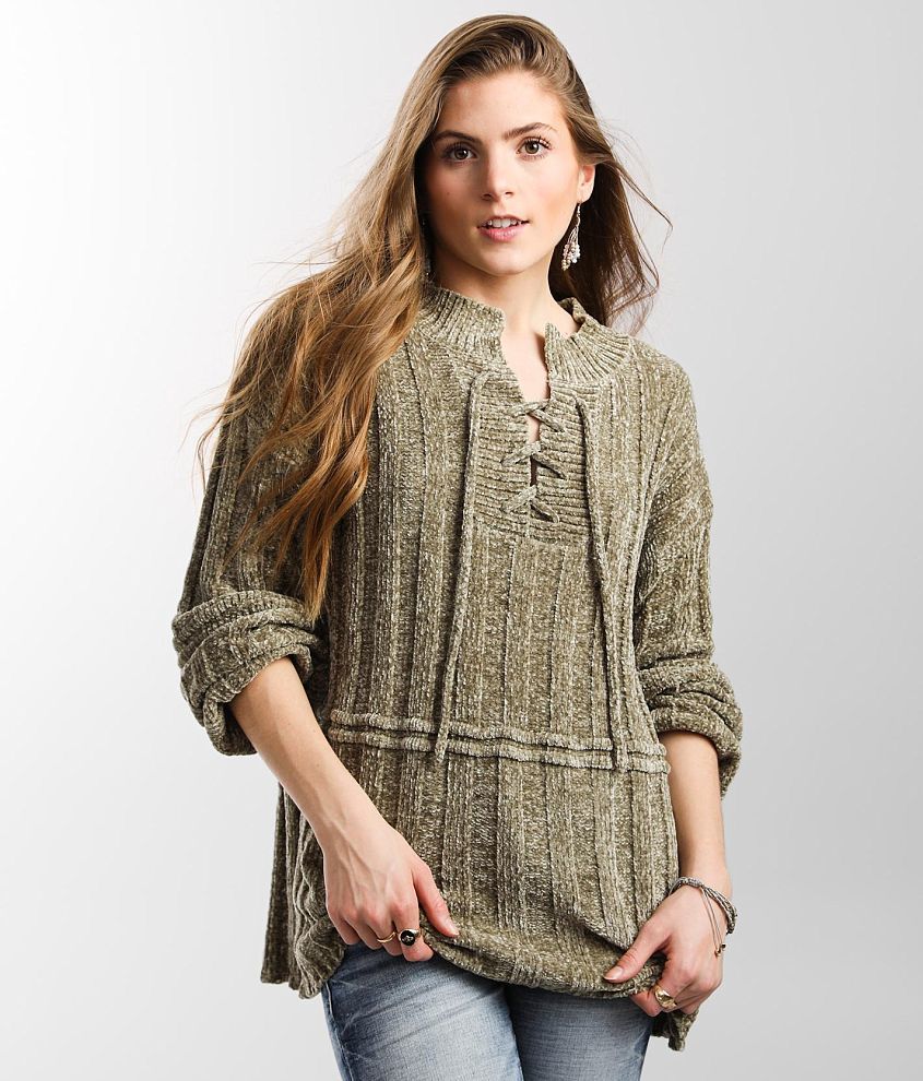 BKE Chenille Lace-Up Sweater front view