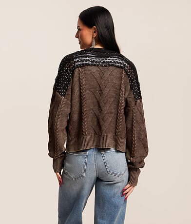 Pieced Polka Dot Lace Cardigan Sweater thumbnail 3